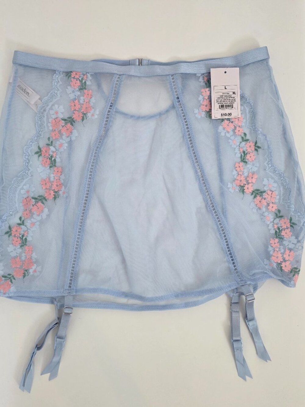 Auden Light Blue Floral Embroidered Garter Skirt - Size Large
